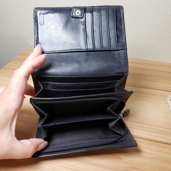 Coach Black Monogram Accordion Fold Wallet Retro Logo Multi Compartment Travel - Picture 4 of 6